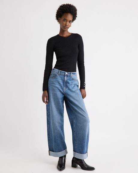 Pull &agrave; Manches Longues avec Boutons et Col V