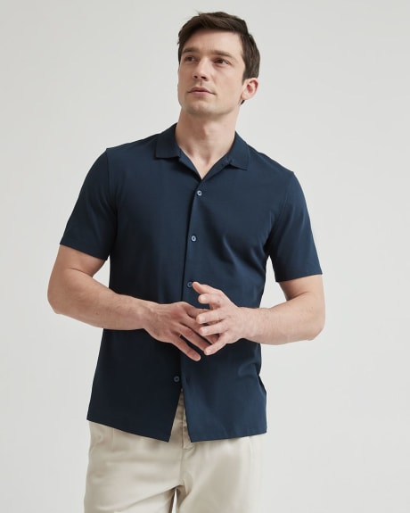 Short-Sleeve Cotton-Blend Slim Shirt