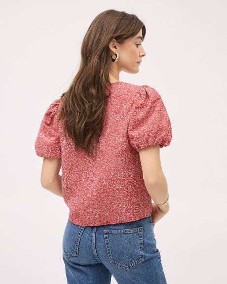 Blouse Facile d'Entretien avec Manches Courtes Bouffantes