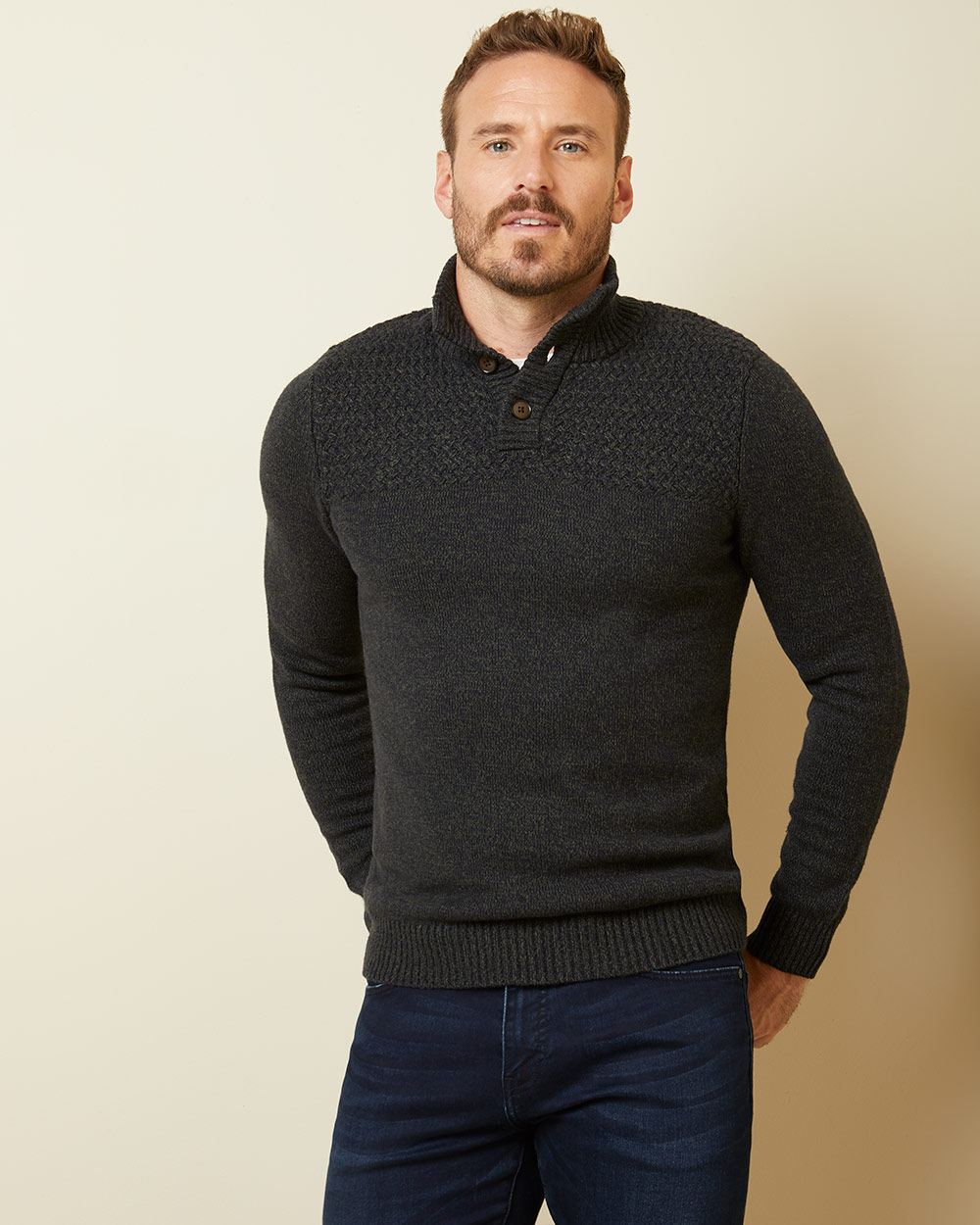 Buttoned mock-neck sweater | RW&CO.
