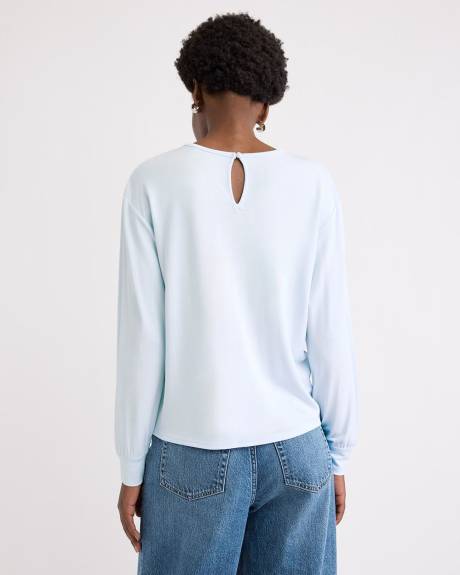 Long-Sleeve Top with Shirred Crew Neckline
