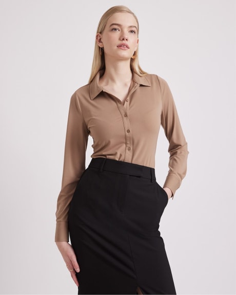 Long-Sleeve Buttoned-Down Crepe Shirt