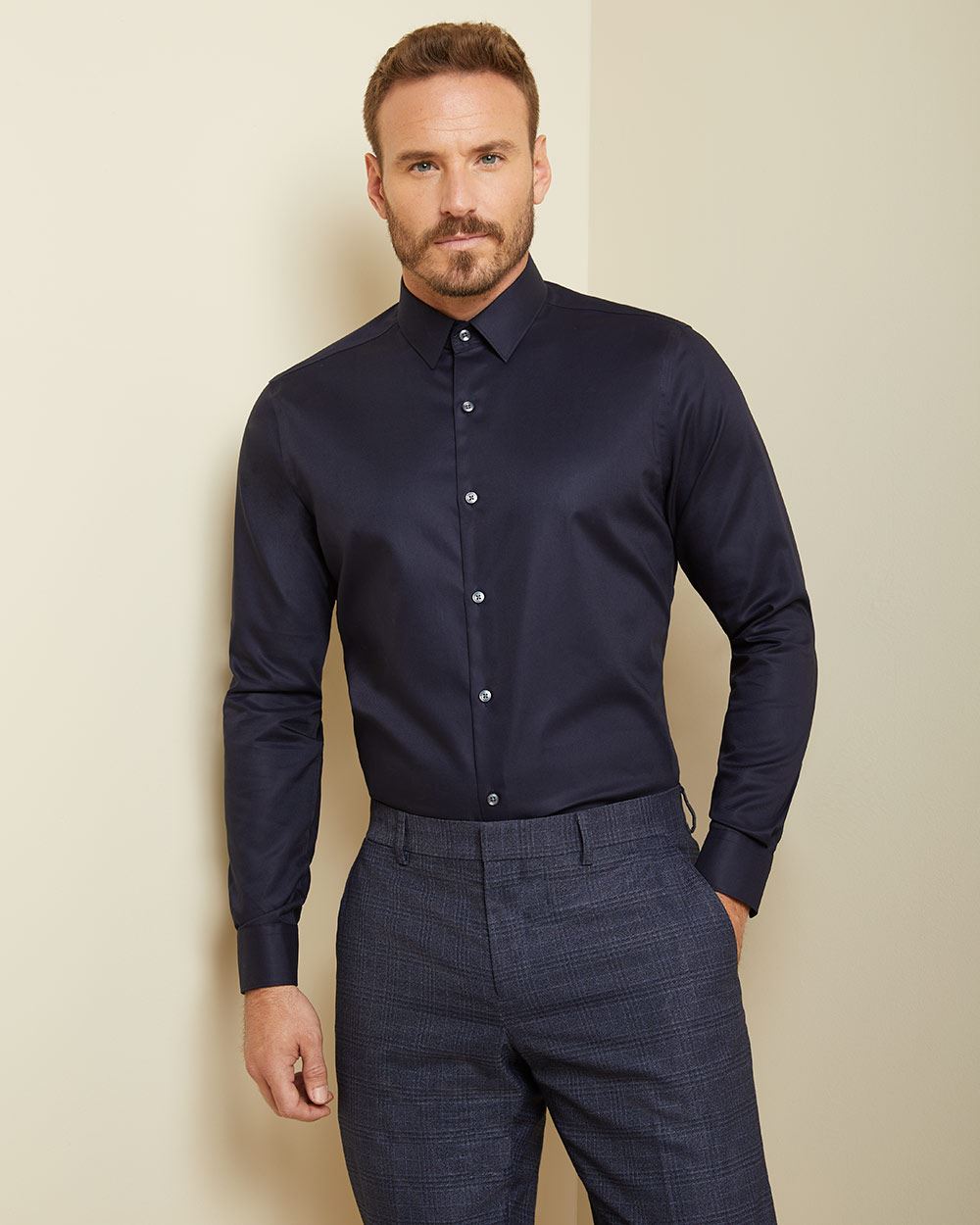 Athletic fit solid blue dress shirt RW&CO.