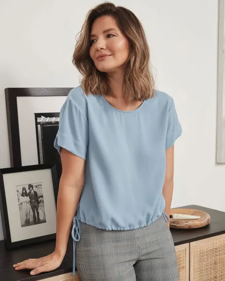 Crew-Neck Popover Blouse with Drawstring at Waist
