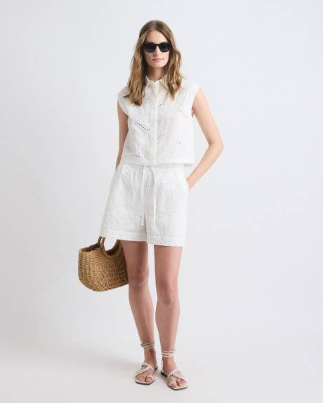 Short Brod&eacute; &agrave; Taille Mi-Haute &agrave; Enfiler