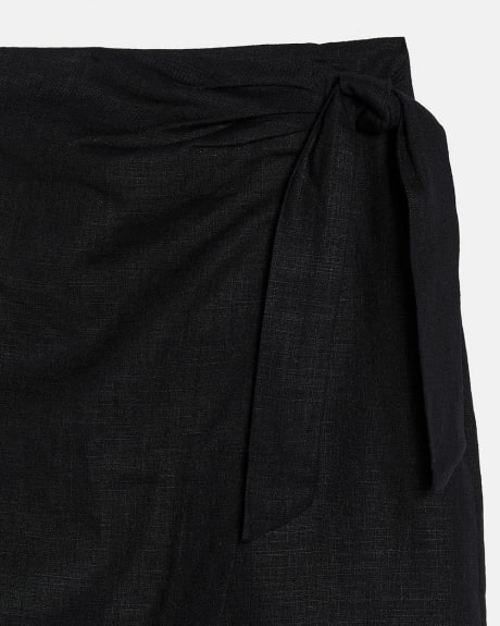 High-Waist Linen Faux Wrap Short Skirt