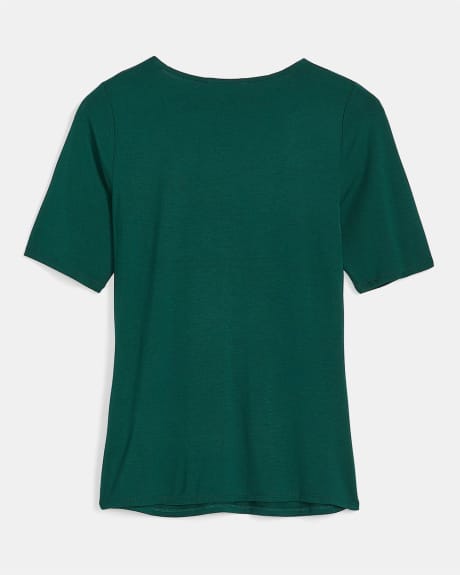 Elbow Sleeve Shirred V-Neck T-Shirt