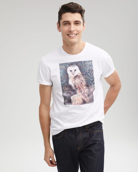 White T-Shirt with Owl Print