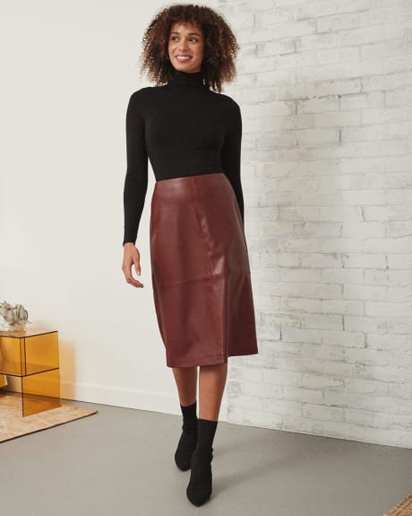 Faux Leather High-Waisted A-Line Midi Skirt
