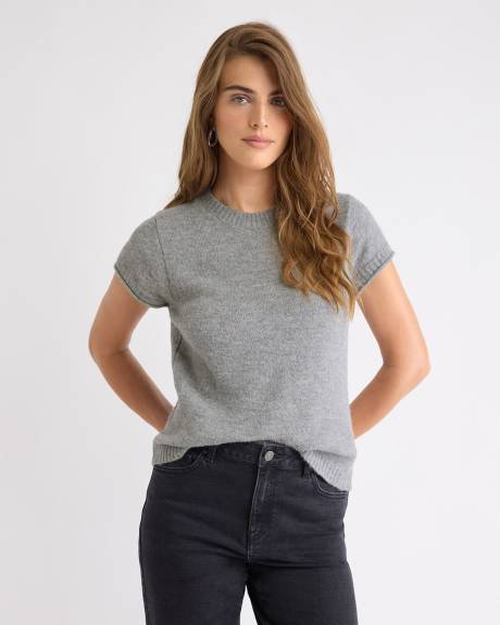 Wool-Blend Cap-Sleeve Crew-Neck Boxy Sweater