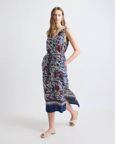 Sleeveless V-Neck Midi Dress with Belt