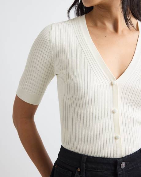 Elbow-Sleeve Ribbed Sweater