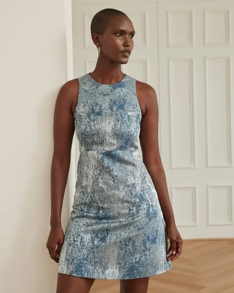 Brocade Cocktail Midi Dress with Open Back