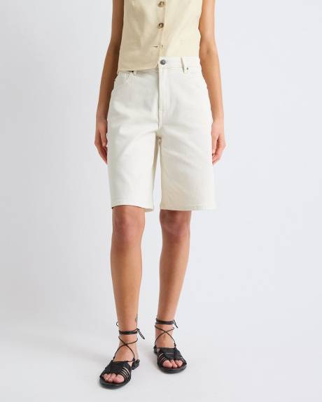 High-Rise Cream Denim Bermuda