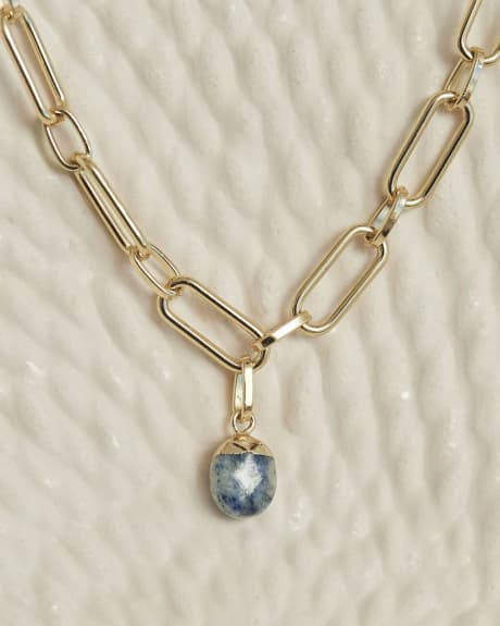 Short Chain Necklace with Blue Stone Pendant