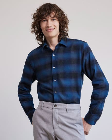 Regular-Fit Teal Plaid Flannel Shirt
