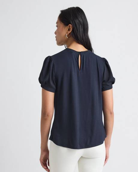 Blouse Bimatière à Manches Courtes et Col Rond