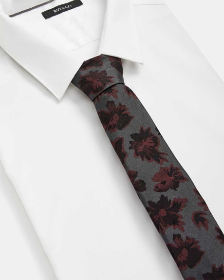 Navy Regular Tie with Burgundy Flowers