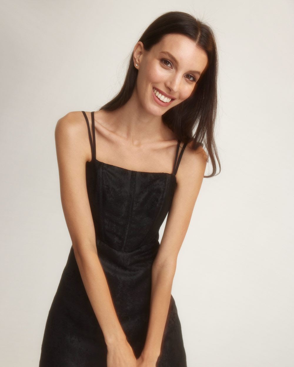 Black Brocade Fitted Strappy Mini Cocktail Dress