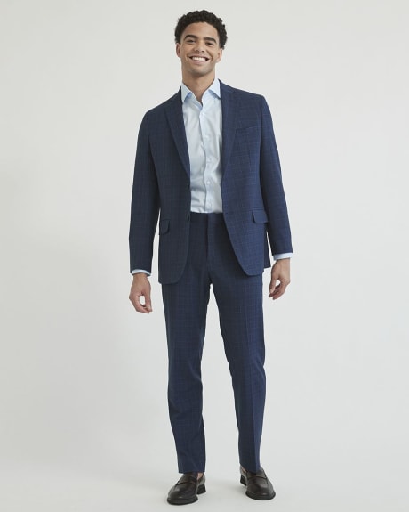 Regular Fit Stretch Blue Checkered Suit Pant
