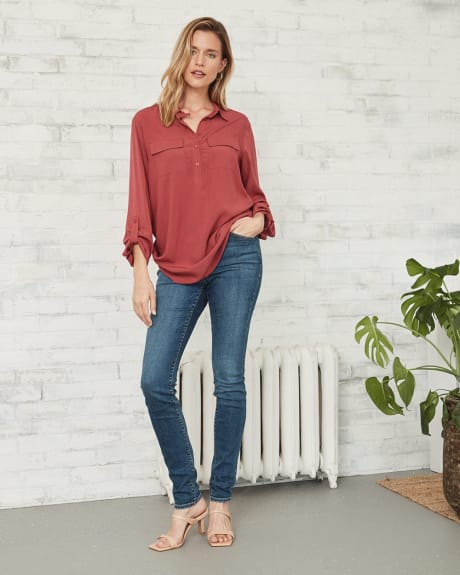 Long Rolled-Up Sleeves Challis Blouse