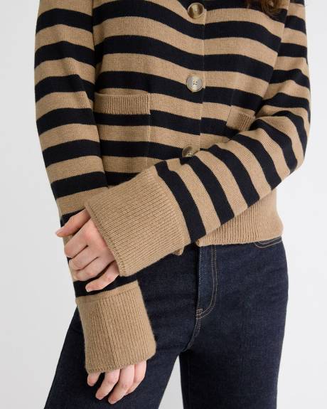 Cropped Boxy Merino-Blend Cardigan with Pockets