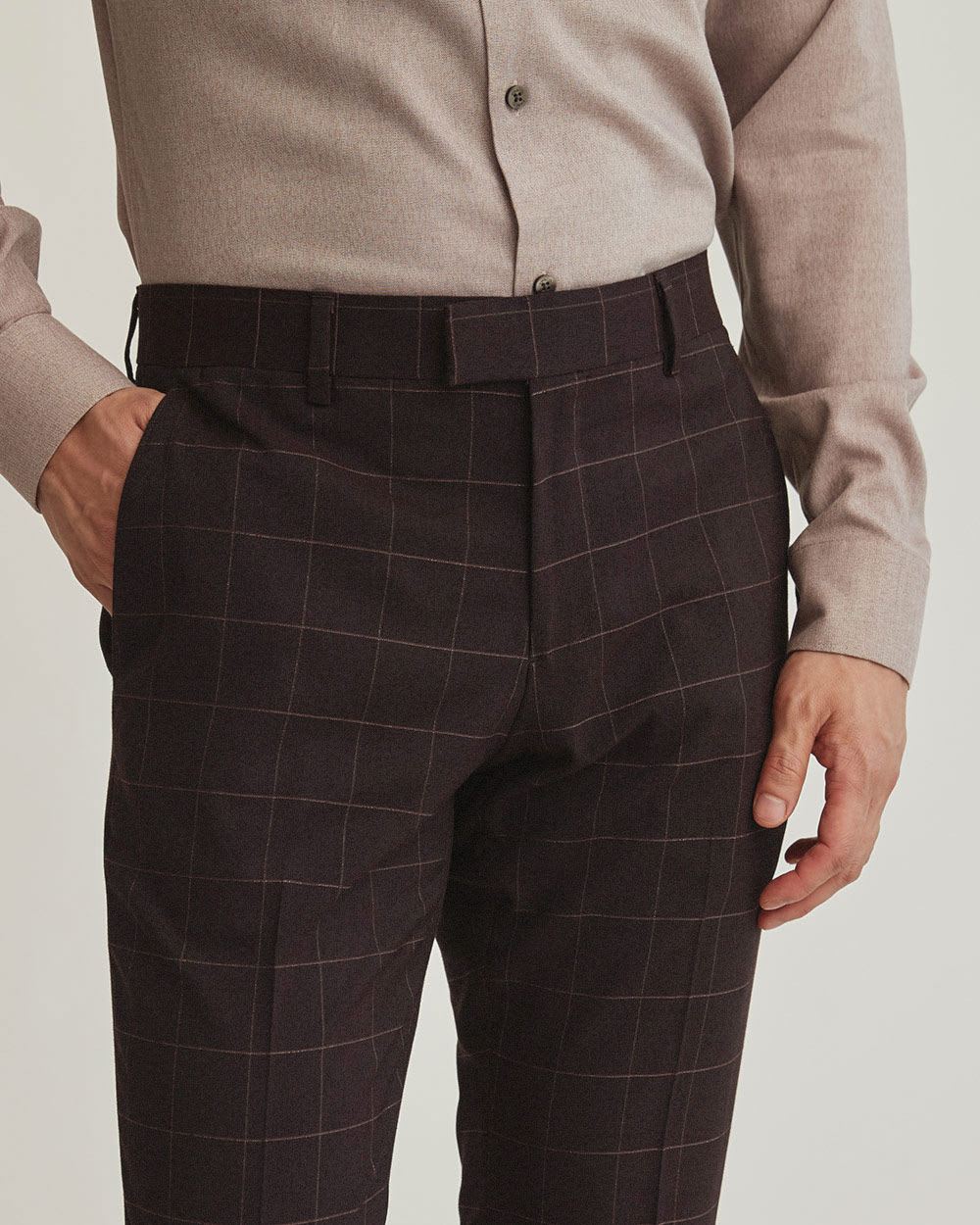 Slim Fit Burgundy Windowpane Suit Pant