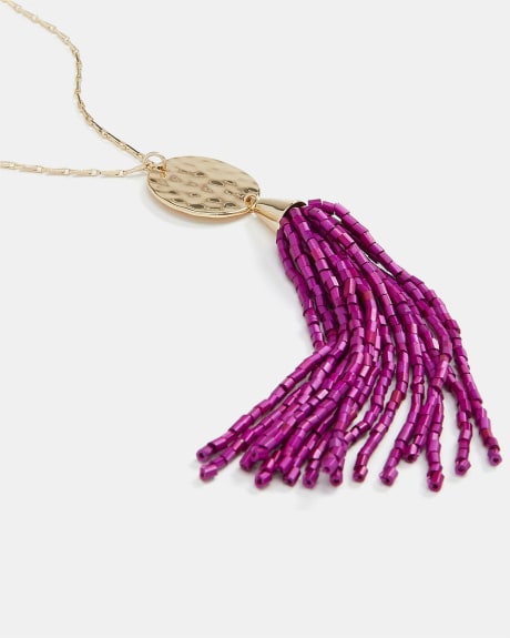 Long Necklace with Beaded Fringe Pendant
