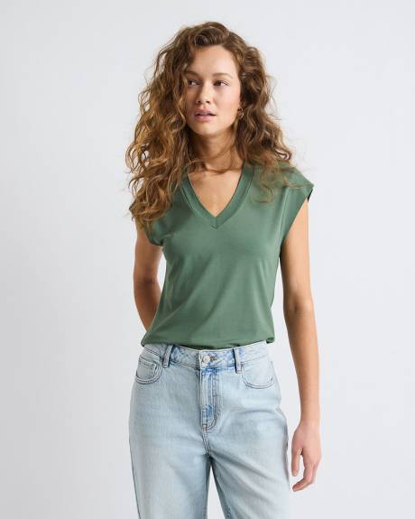 T-Shirt Classique &agrave; Manches Courtes et Col V