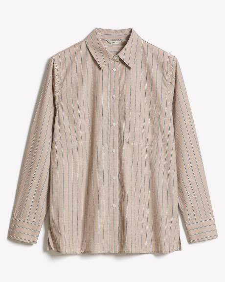 Striped Long-Sleeve Buttoned-Down Poplin Blouse