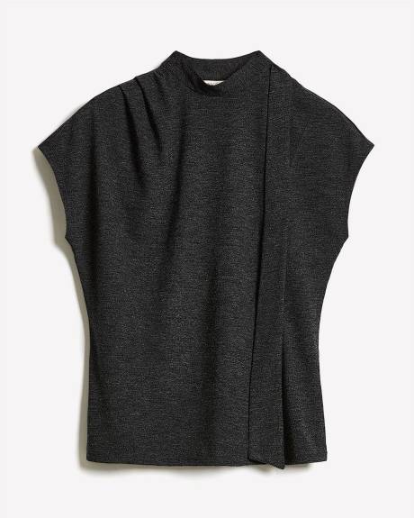 Extended-Sleeve Mock-Neck Top with Tie