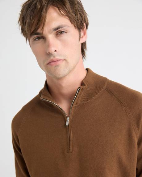 Pull à Col Montant à Demi-Zip et Manches Longues