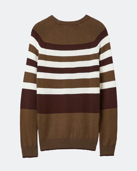 Monochromatic Stripes Crew-Neck Pullover Sweater