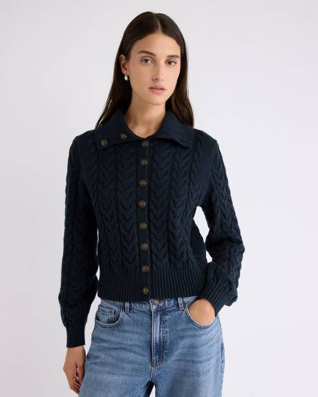 Long-Sleeve Collared Cardigan
