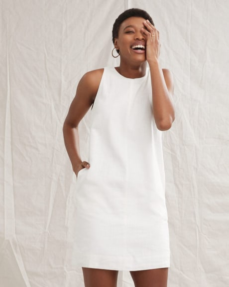 White Linen Sleeveless Mini Dress