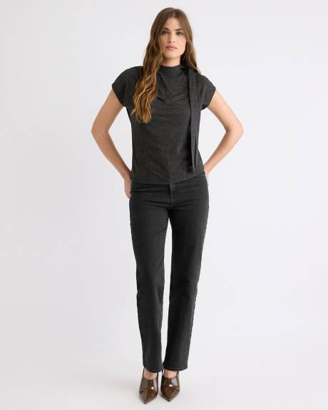 Extended-Sleeve Mock-Neck Top with Tie