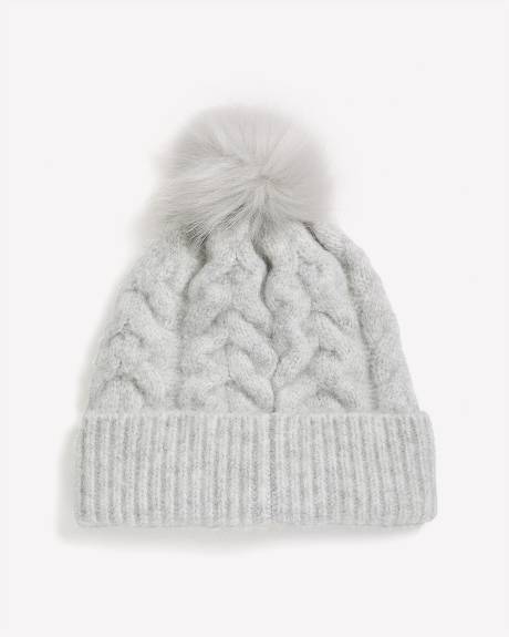 Cable-Knit Beanie with Pompom