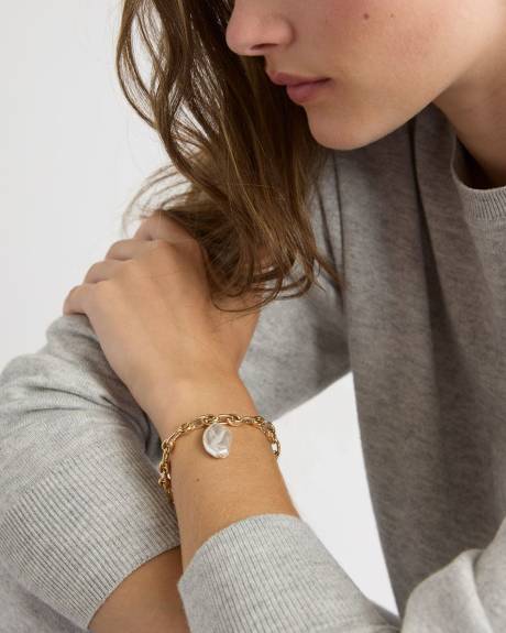 Paperclip Chain Bracelet with Freshwater Pearl