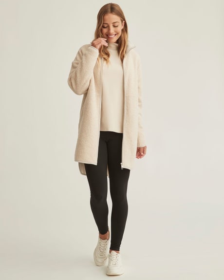 High-Low Sherpa Jacket With Front Zipper