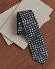 Cravate Régulière à Motif Géométrique Noir et Gris
