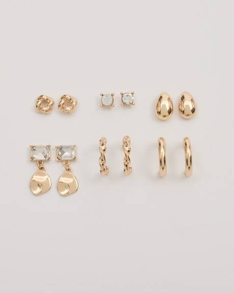 Hoops and Stud Earrings - 6 Pairs