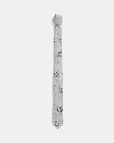 Skinny Grey Tie with Bold Floral Print