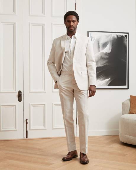 Tailored fit light beige linen-blend suit pant