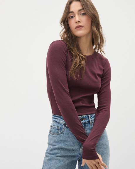 T-Shirt Ajust&eacute; Uni &agrave; Manches Longues et Col Rond