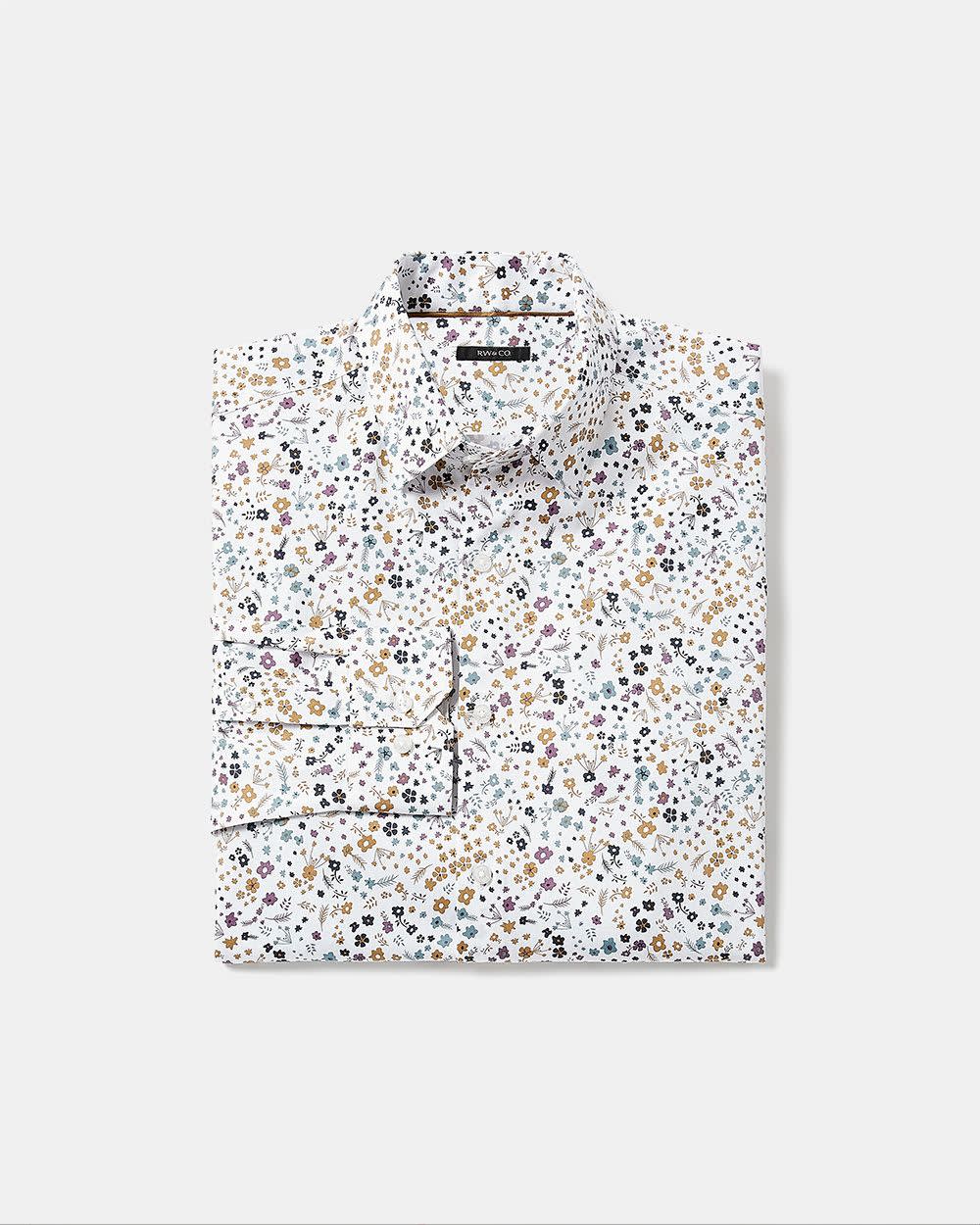Slim Fit White Dress Shirt with Floral Pattern | RW&CO.