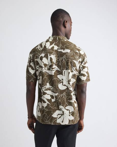 Chemise Fleurie &agrave; Manches Courtes et Col Camp