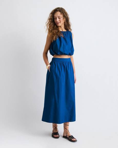High-Rise A-Line Poplin Midi Skirt