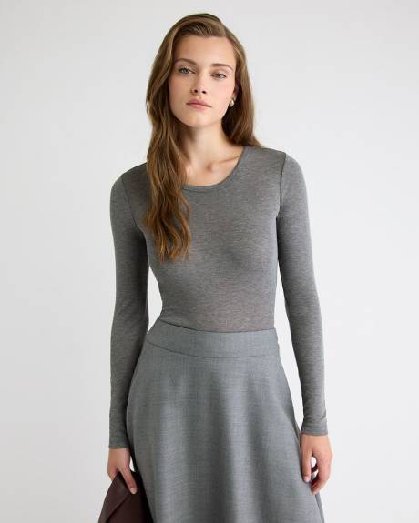 Wool-Blend Scoop-Neck Long-Sleeve Top