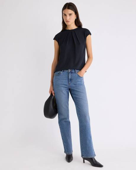 Mix-Media Extended-Sleeve Crew-Neck Blouse