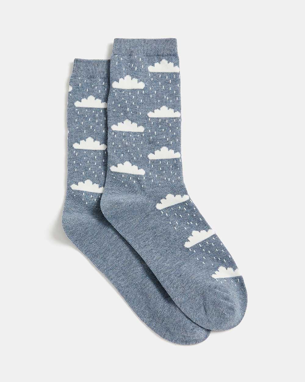 Blue Denim Socks with Snowstorm Pattern